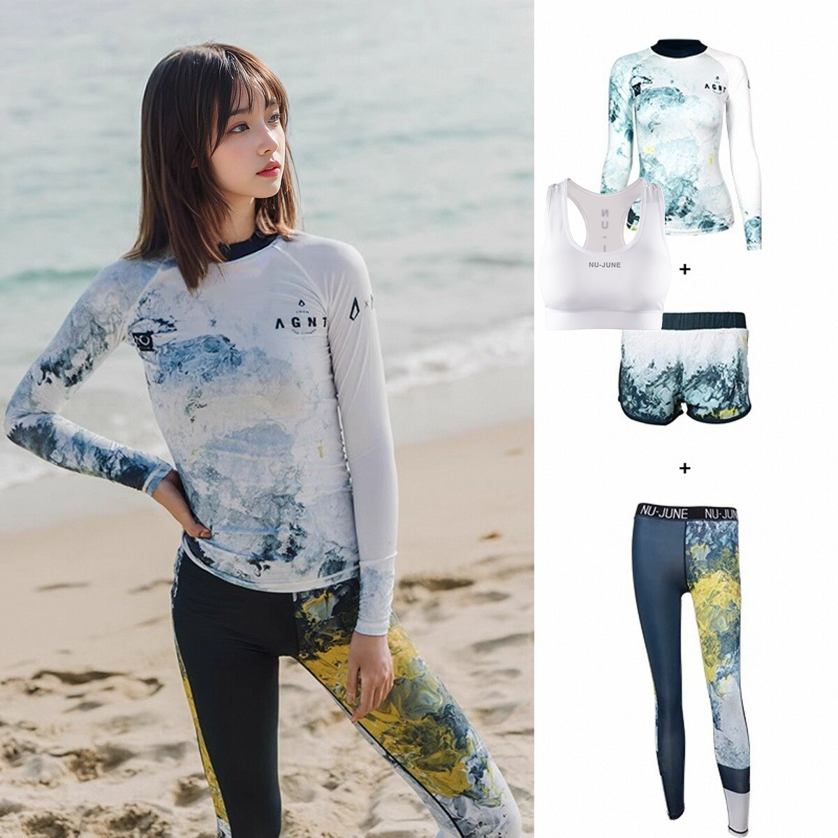 Sunset girl's blouse + flower pants + beach pants + white underwear